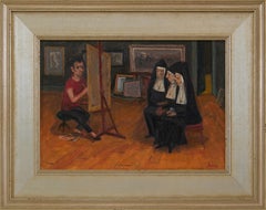 Nuns in My Studio, Self-Portrait, 20th Century Italian-American Artist