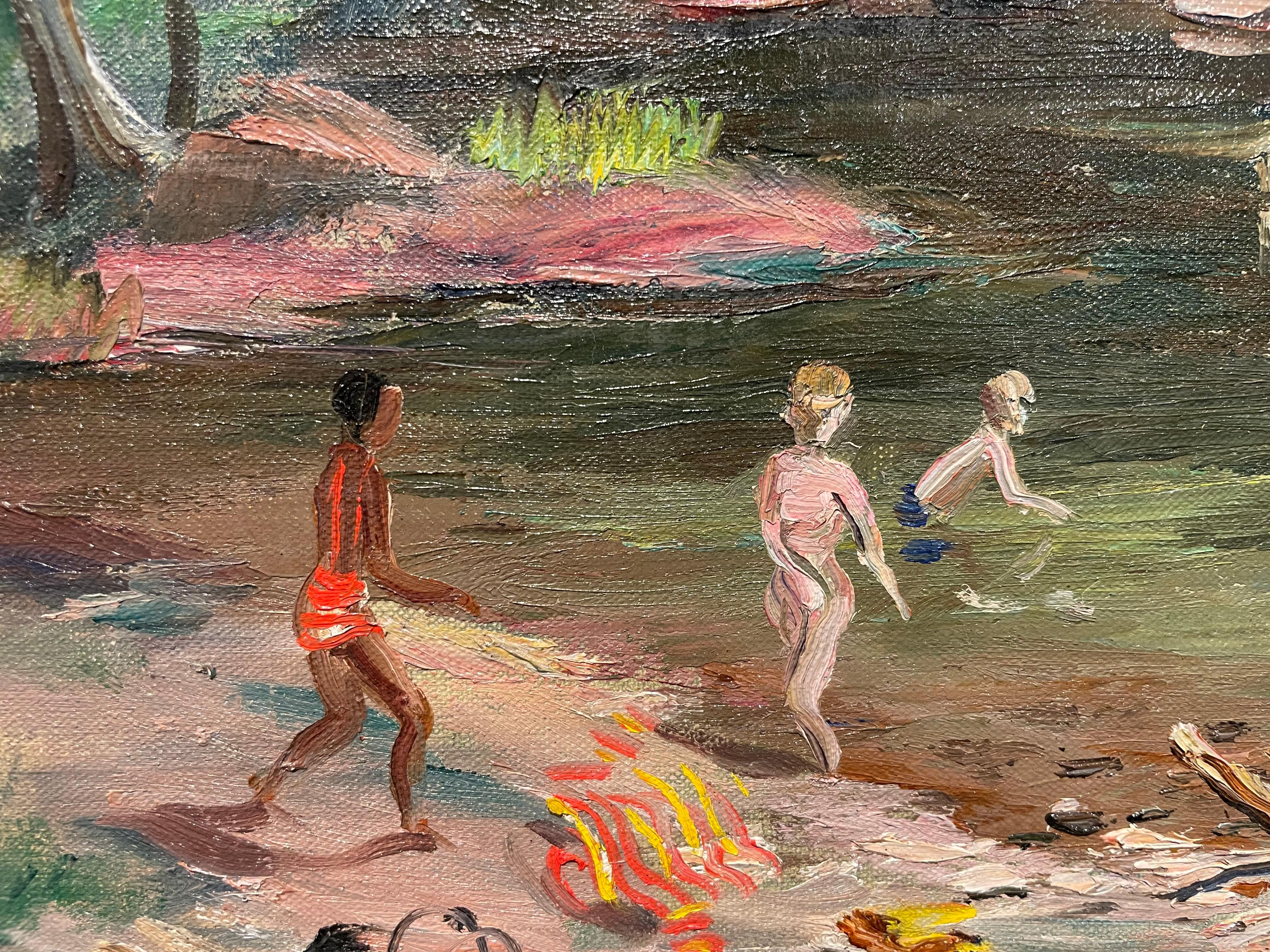 Skinny Dippers, Landschaft des 20. Jahrhunderts, drehbare Familie, italienische Künstlerin im Angebot 7