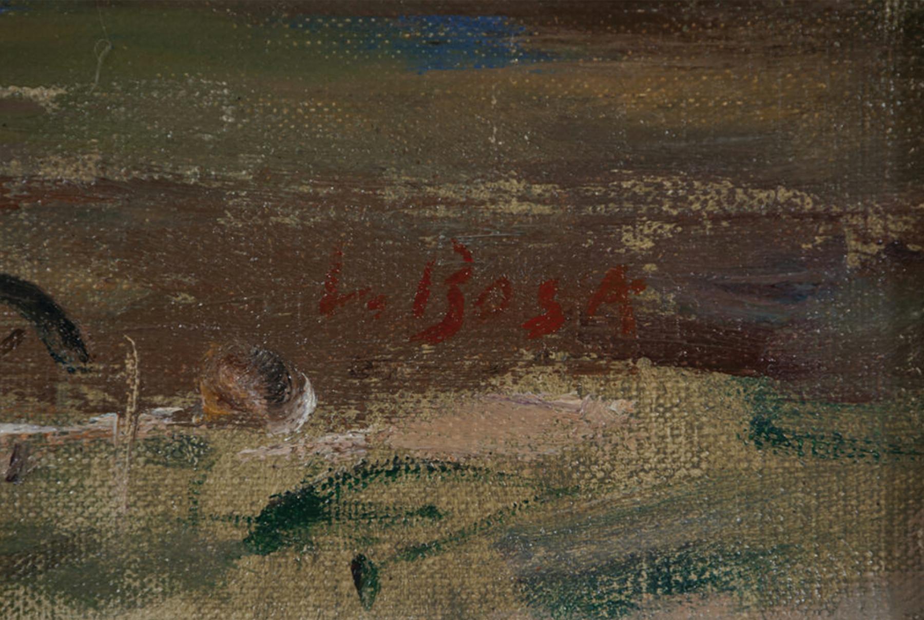 Cuivres pâles, paysage du 20e siècle, famille de nageurs, artiste italien en vente 3