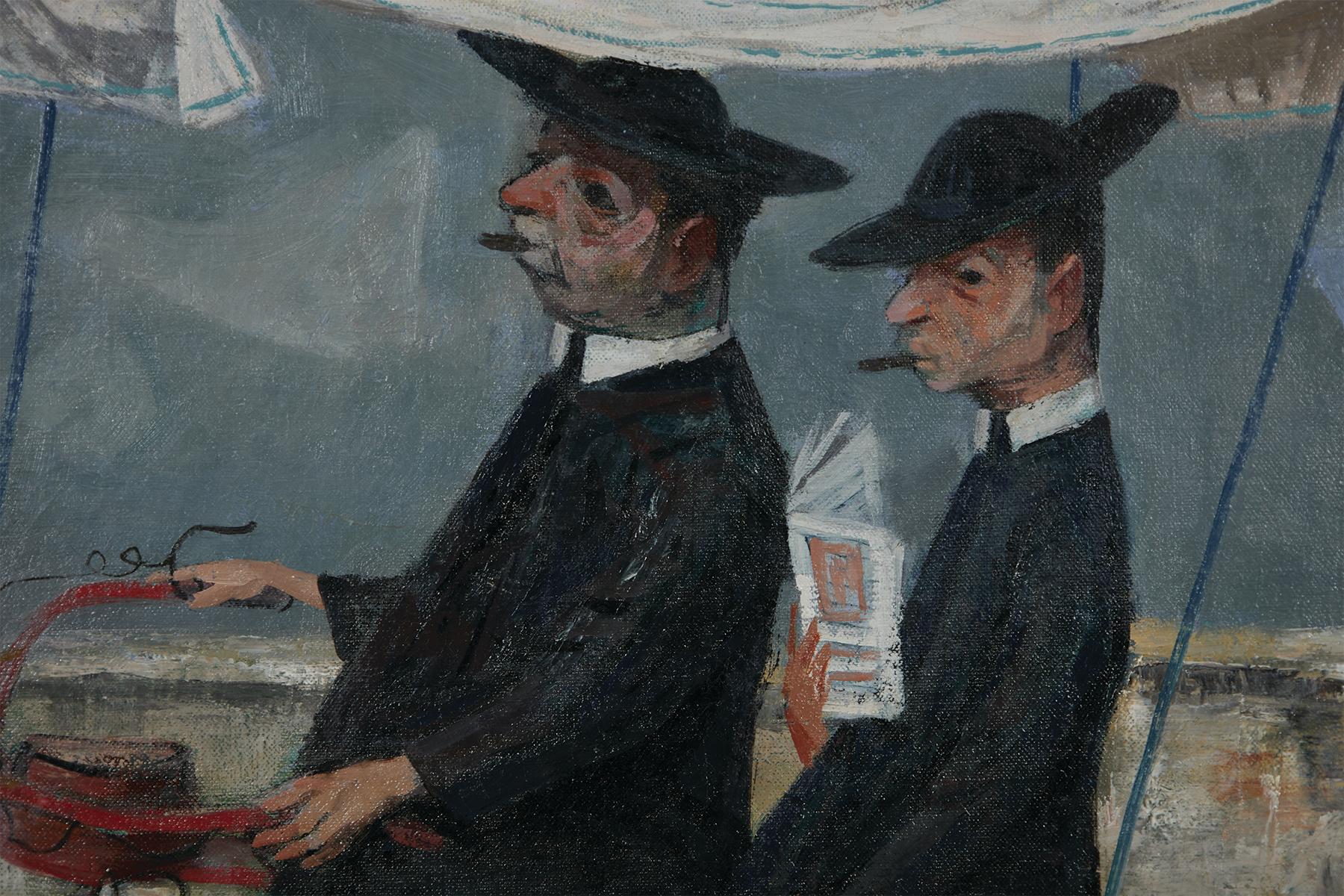 To Market, Two Italian Priests on Bicycle with Birds in Cage For Sale 1