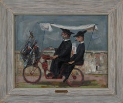 To Market, Two Italian Priests on Bicycle with Birds in Cage