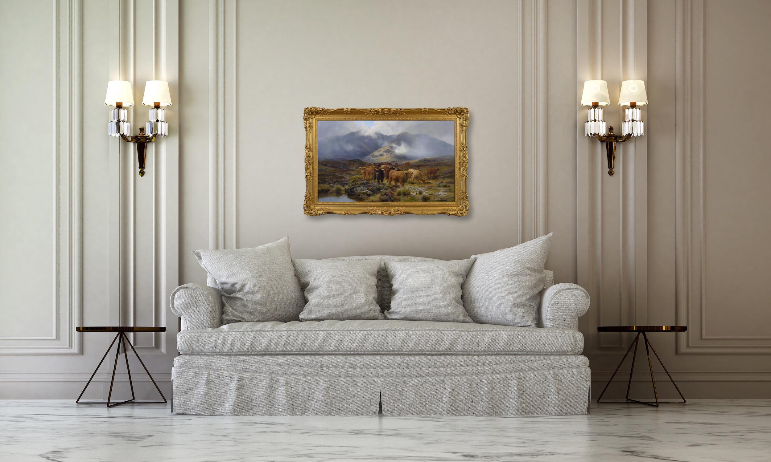 Peinture à l'huile du 19e siècle représentant un paysage avec des animaux du Highland Cattle on a moor en vente 5