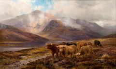 Glen Cannich, Argyllshire - Paysage de bovin des Highlands - Peinture à l'huile - 19ème siècle