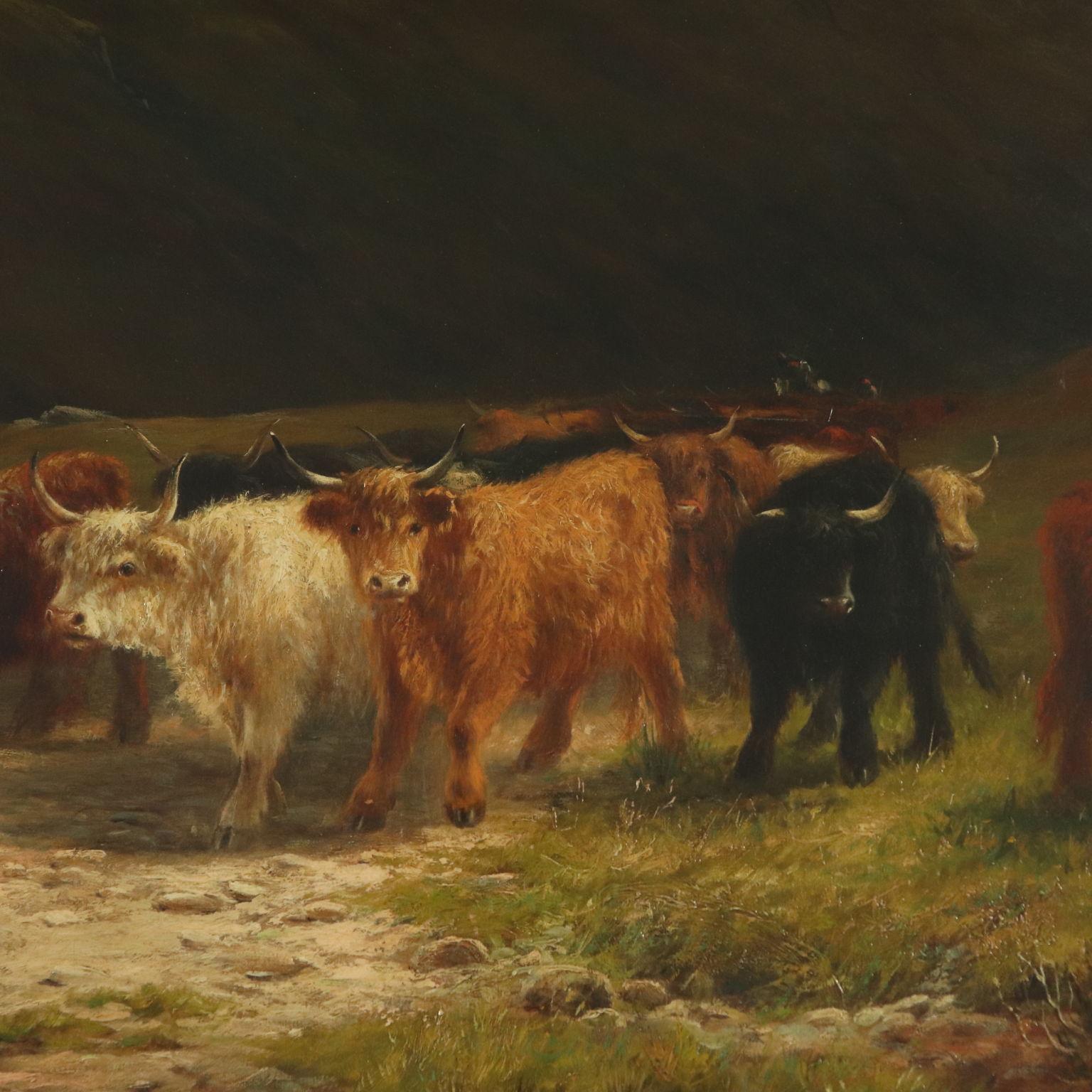 Louis Bosworth Hurt Grazing Cows in Highlands Painting 1881 1