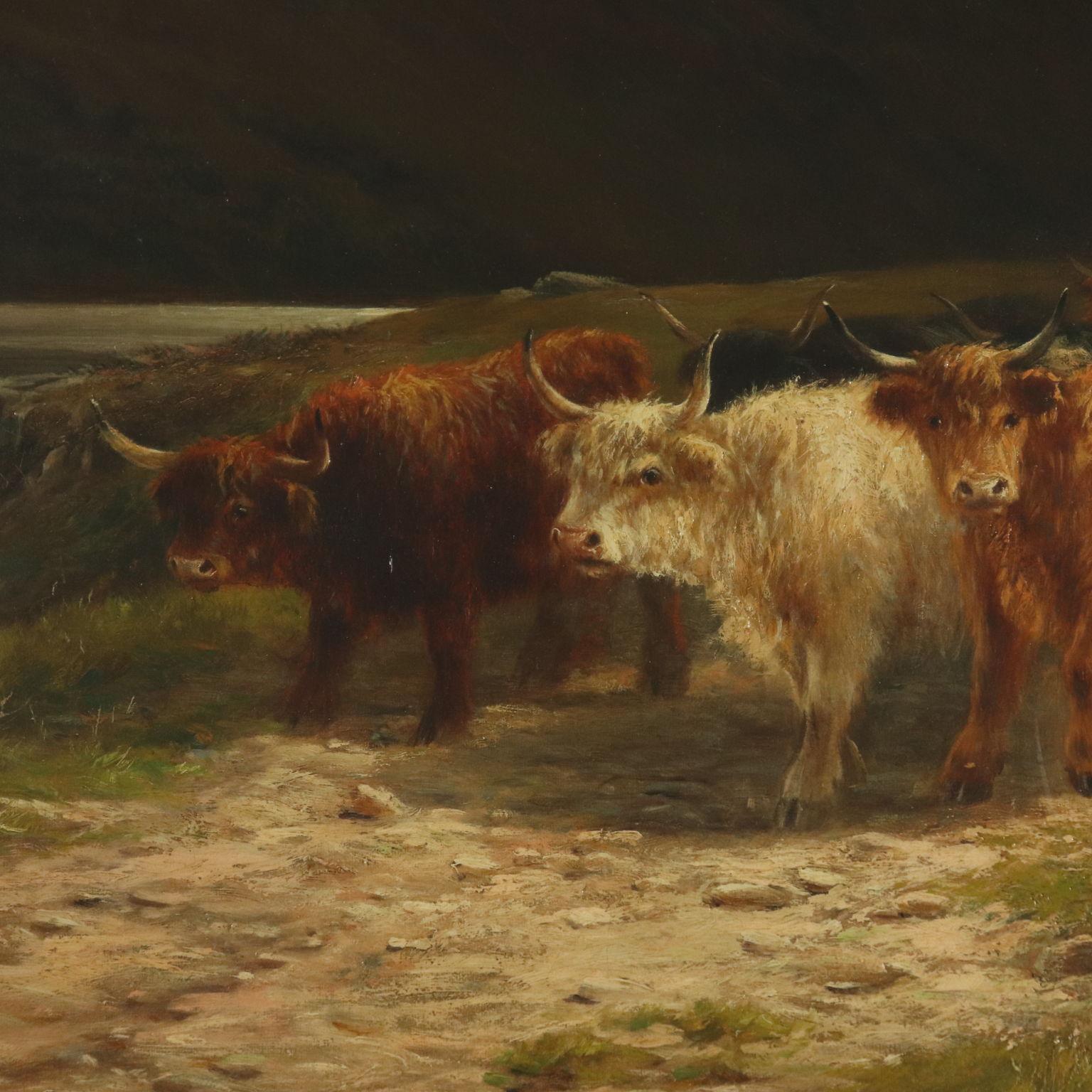 Louis Bosworth Hurt Grazing Cows in Highlands Painting 1881 2