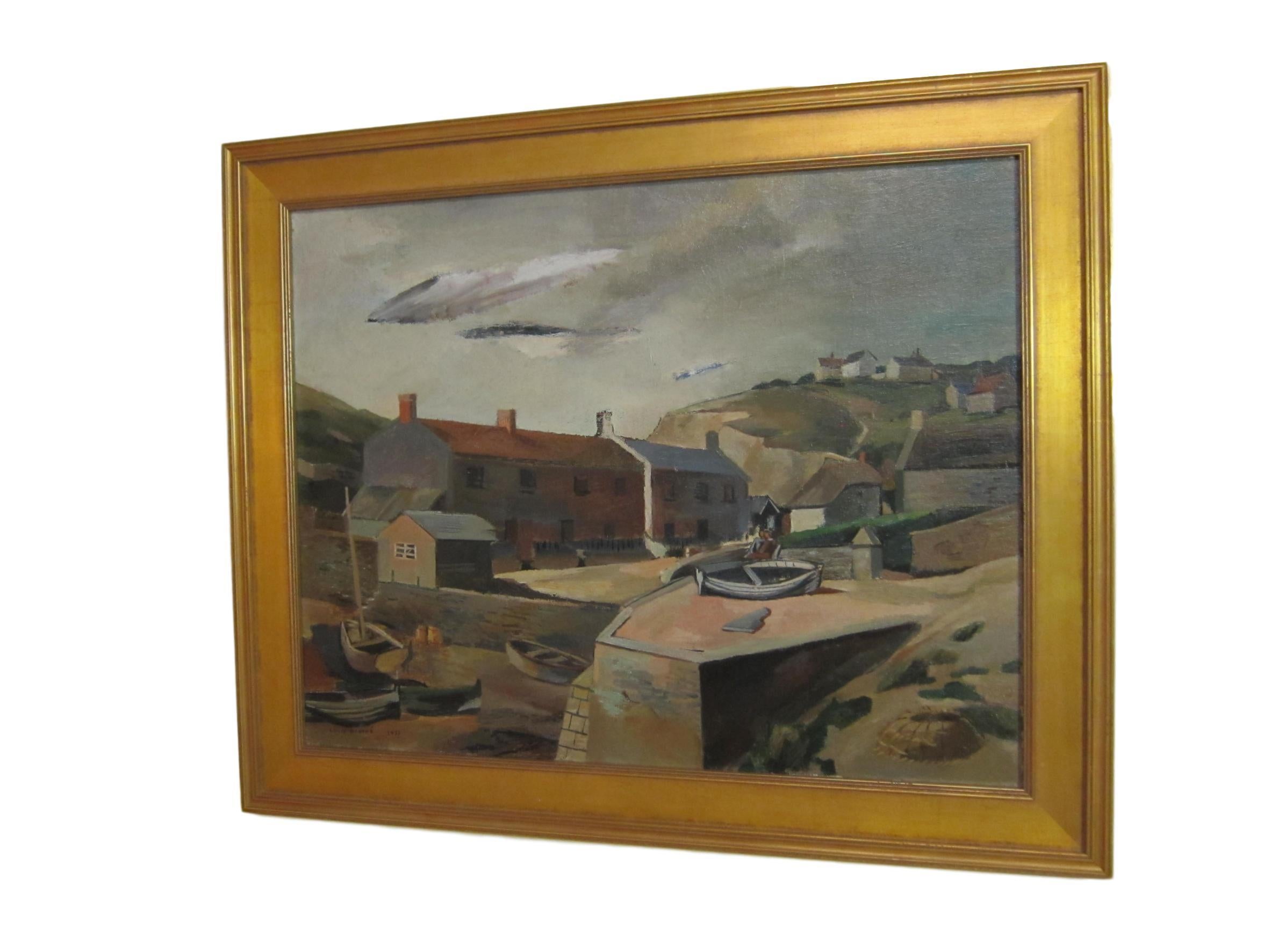 Louis Bouche modernist oil painting on canvas dated 1933 of Hope Cove, Devonshire.
Titled 'Hope Cove, Devonshire, England'.
Date: 1933
Medium: Oil painting on canvas.
Measurements: 21.5 inches x 27.75 inches sight size, and 27.5 inches x 33.75