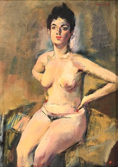 "Seated Nude" American Impressionist Portrait of a Woman Oil on Board Painting