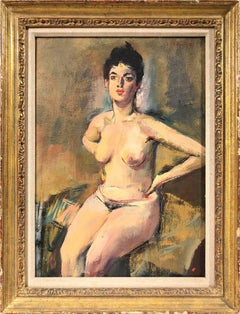 "Seated Nude" Nude Portrait of a Woman Oil on Board Painting by American Artist