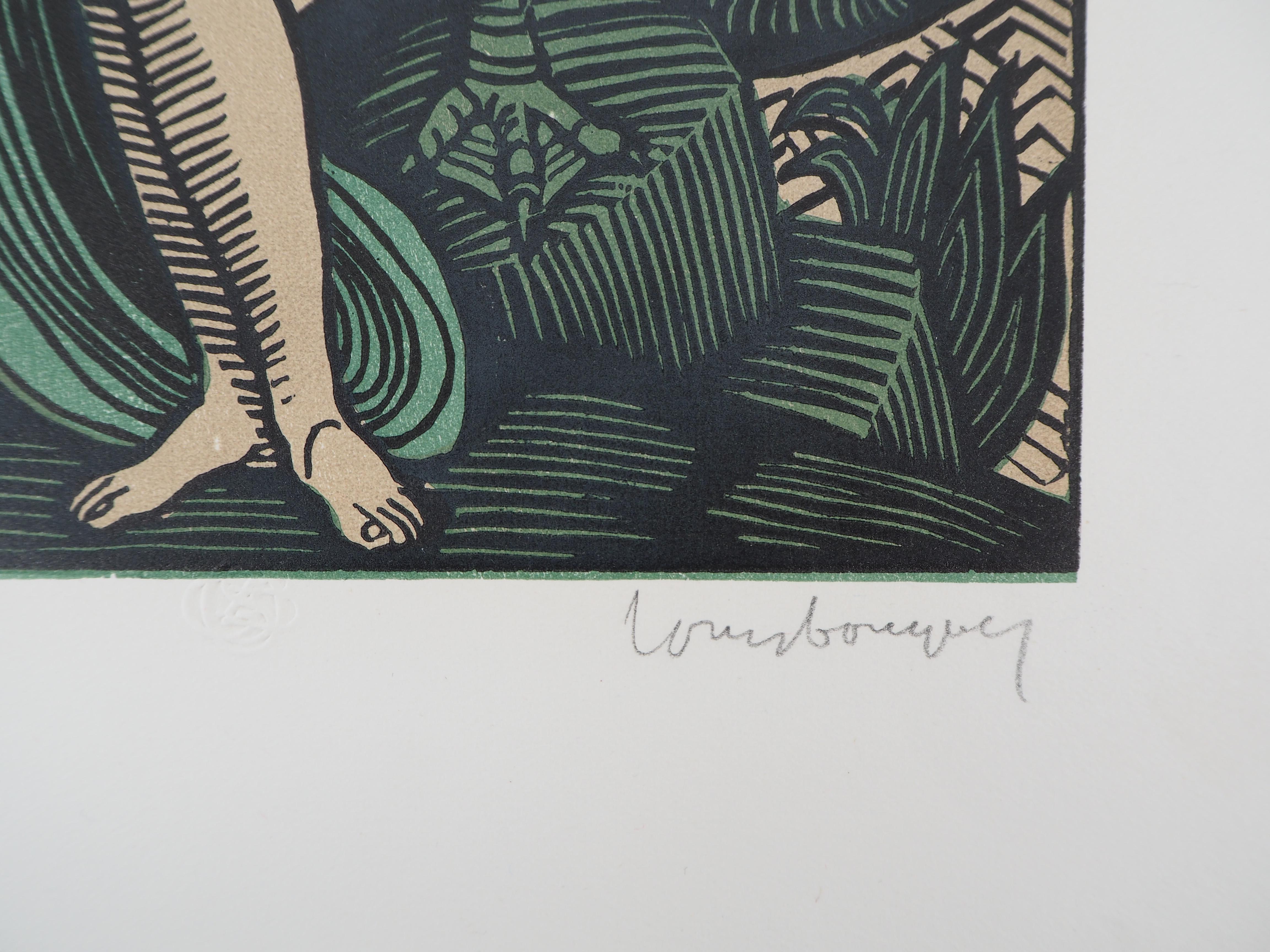 Mythology : Leda and the Swann - Original wooodcut, Handsigned & Numbered For Sale 1