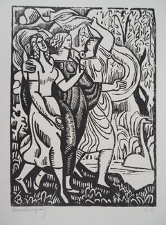 Antique Three Cubist Women - Original wooodcut, Handsigned & Numbered