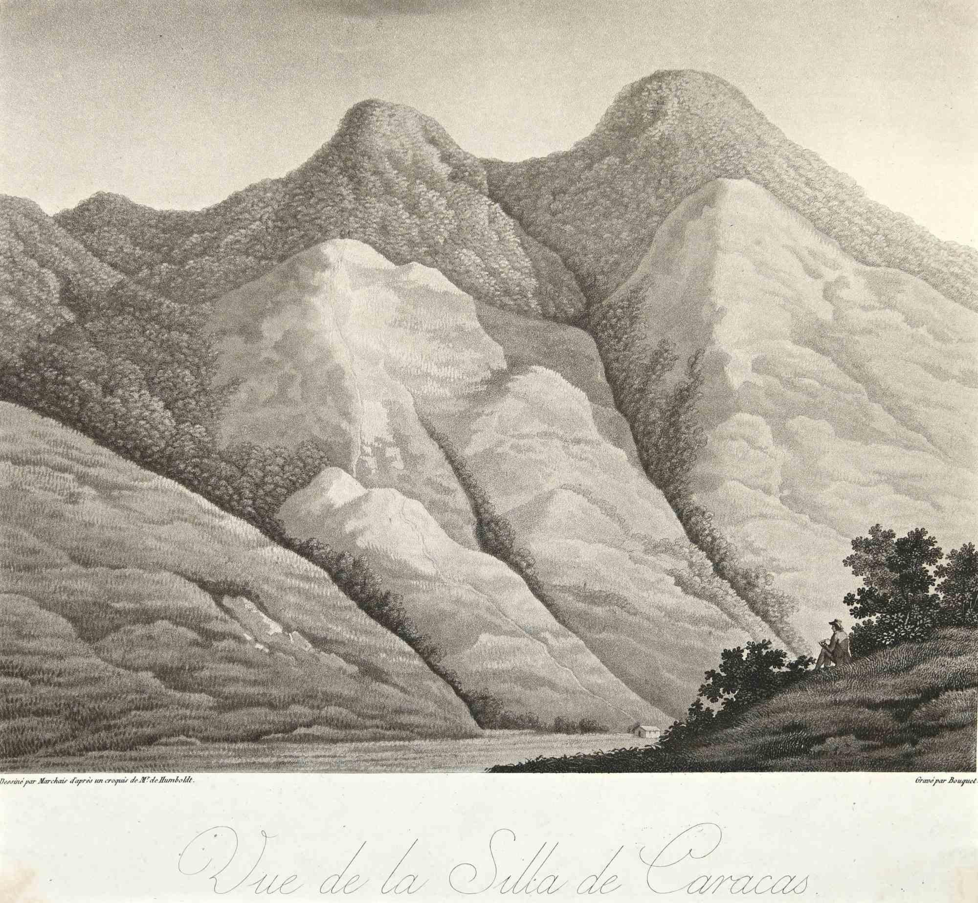 View of the Silla oil Caracas - Etching by Louis Bouquet - 1814