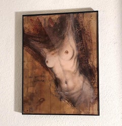 "Volo" - Pittura figurativa contemporanea di nudo, con cornice