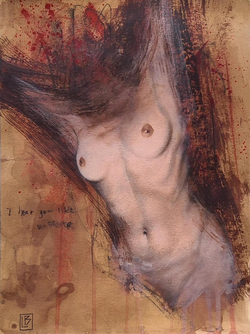Figurative Painting Louis Braquet - "Flight" - Peinture figurative contemporaine de nu, encadrée