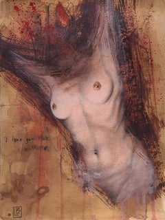 "Flight" - Peinture figurative contemporaine de nu, encadrée