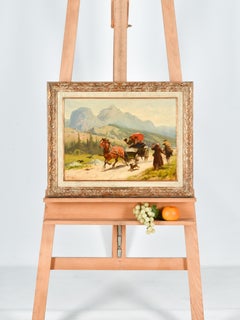 Horse-drawn carriage riding through mountain scenery -  Louis Braun (1836-1916)