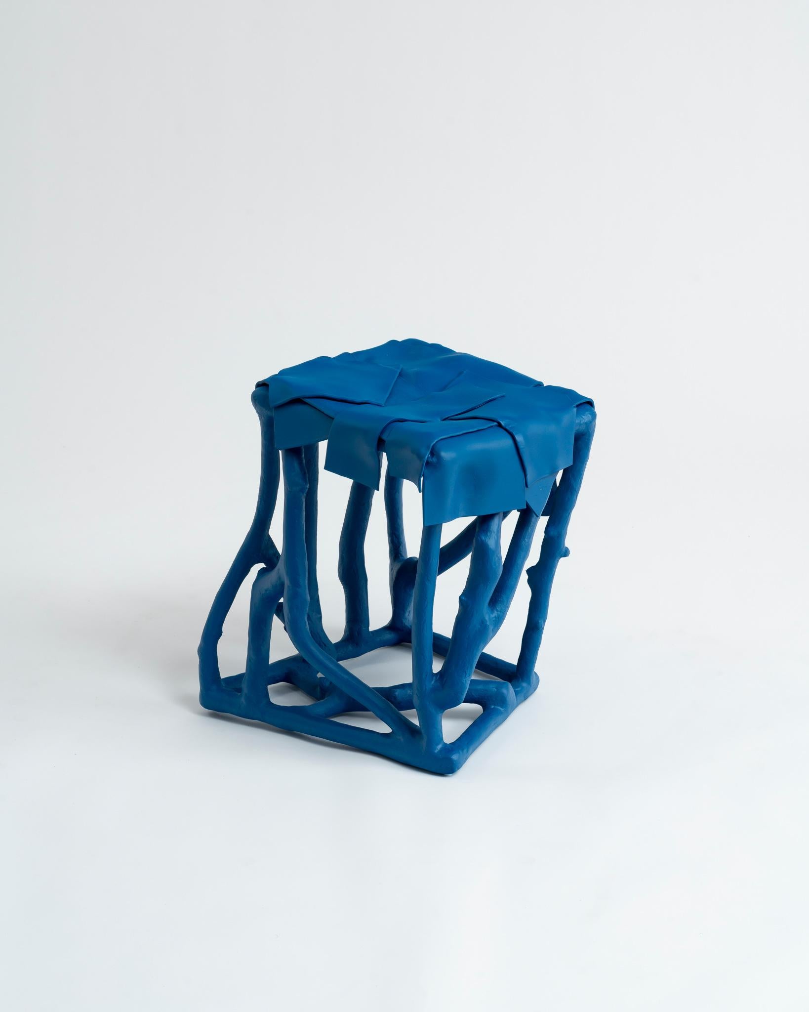 Organic Modern Eclectic, One-Off Decorative Accent Table or Stool in Vivid Azure Blue For Sale