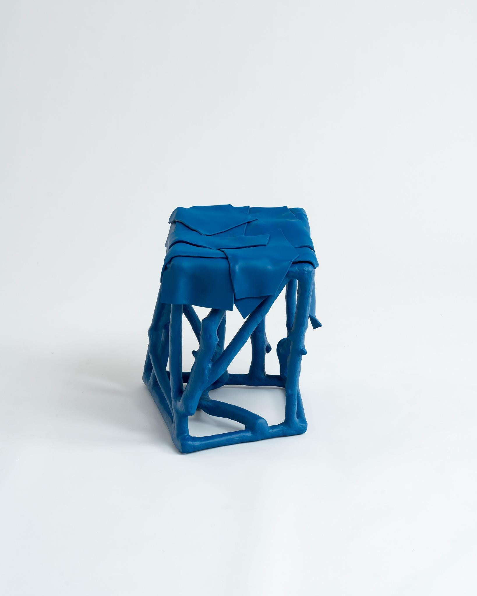 American Eclectic, One-Off Decorative Accent Table or Stool in Vivid Azure Blue For Sale