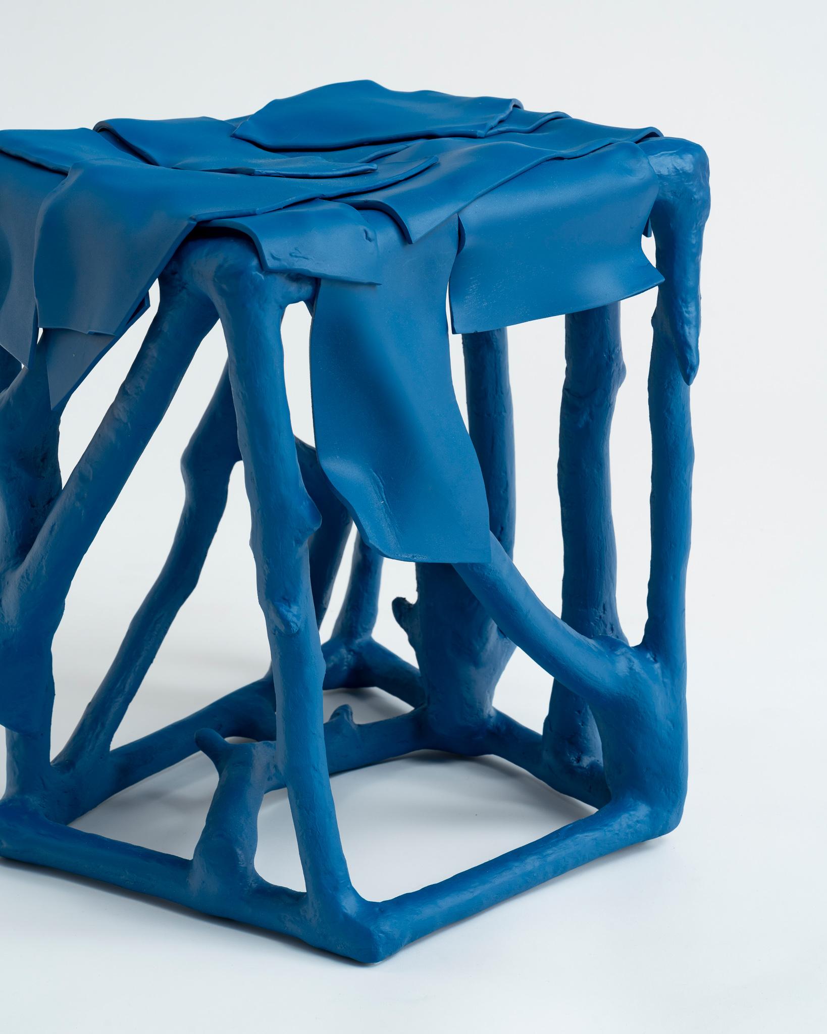 Contemporary Eclectic, One-Off Decorative Accent Table or Stool in Vivid Azure Blue For Sale