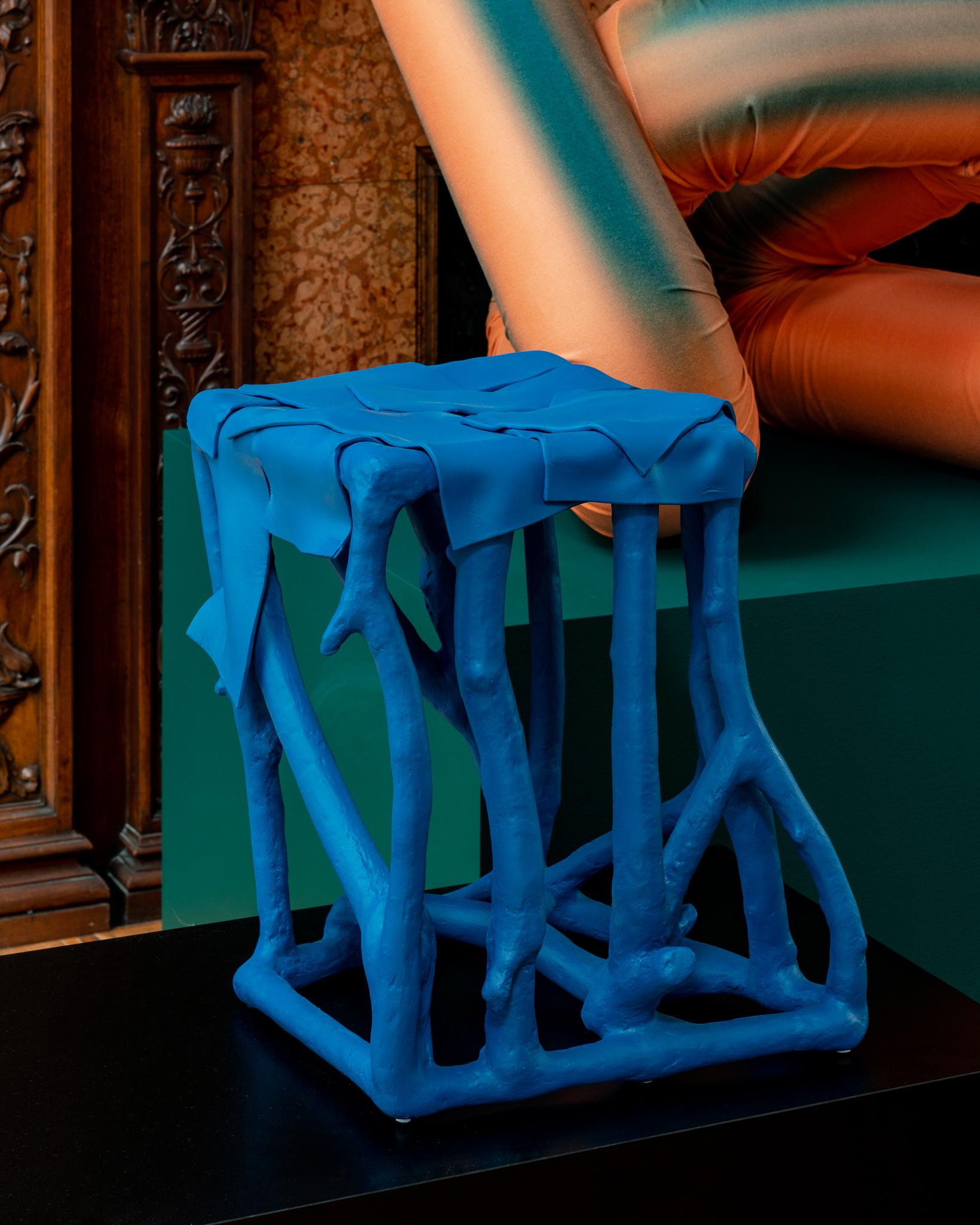 Eclectic, One-Off Decorative Accent Table or Stool in Vivid Azure Blue For Sale 1