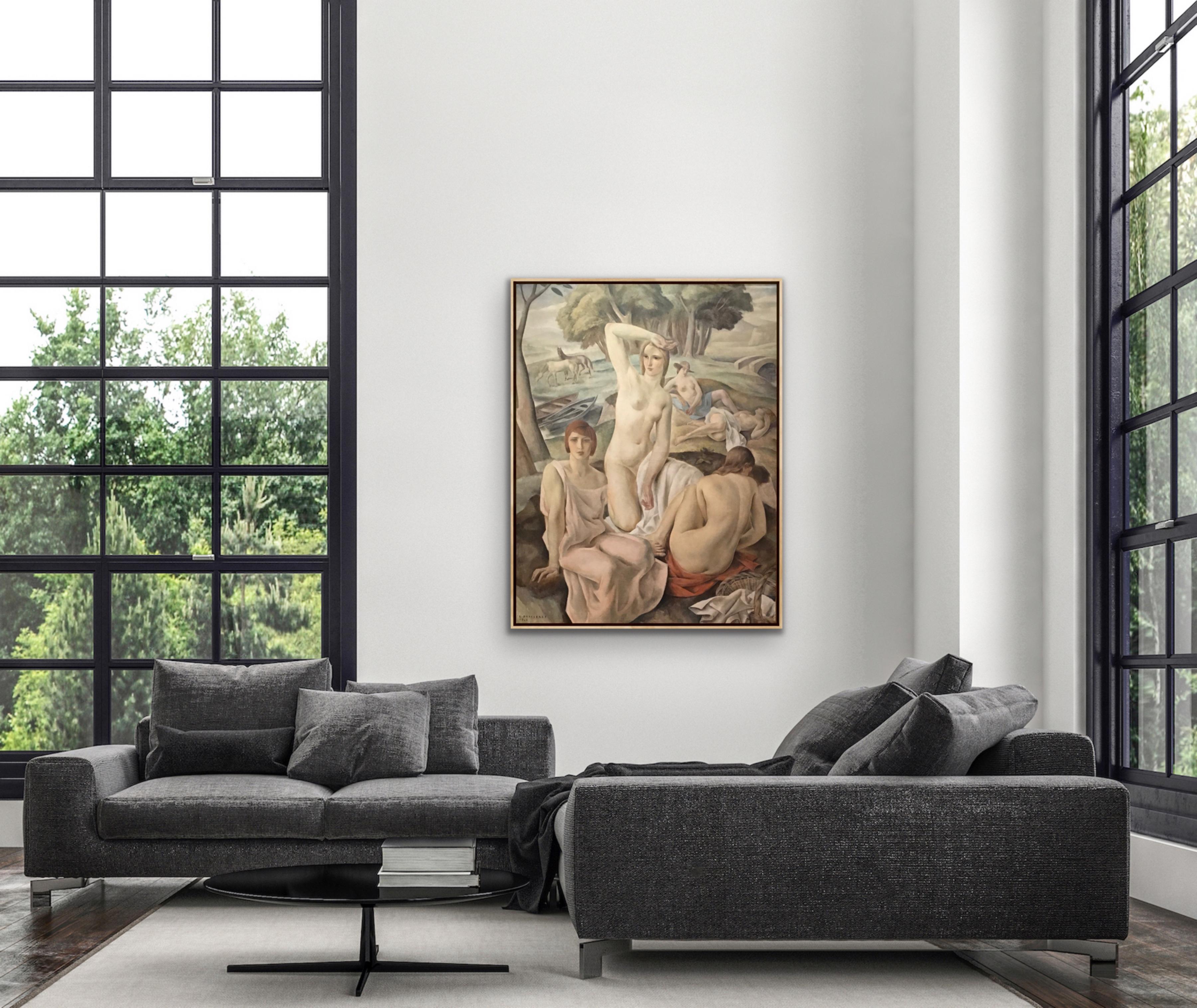 LOUIS BUISSERET 1928 Surréaliste Fantasy Nue Women Landscape Horse Belgian LARGE en vente 2