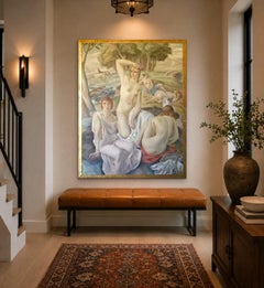 LOUIS BUISSERET 1928 Fantasía surrealista Mujer desnuda Paisaje Caballo Belga GRANDE