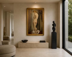 LOUIS BUISSERET circa 1930 Nude Woman Standing Interior LARGE oil/canvas BELGIAN