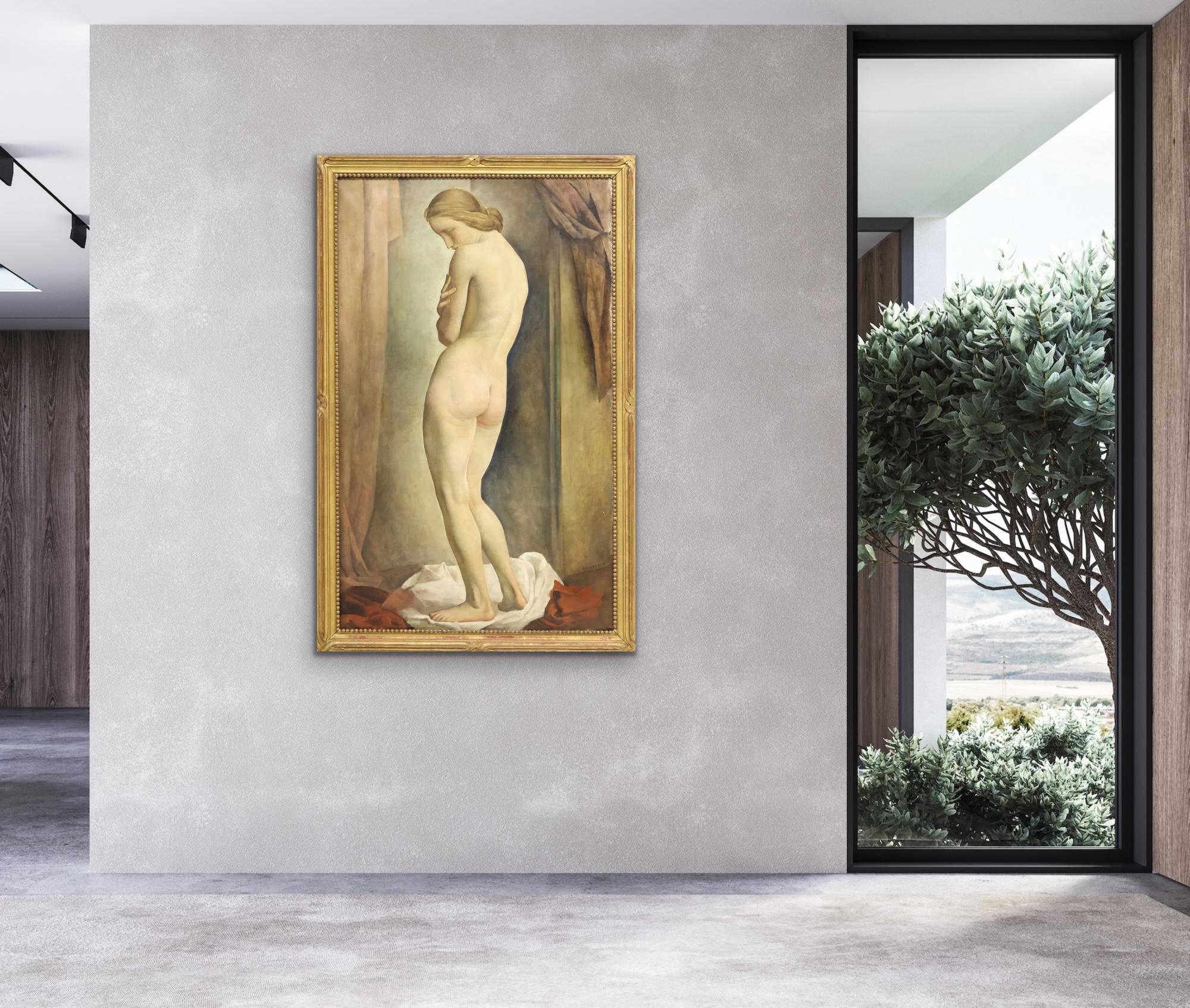 LOUIS BUISSERET circa 1930 Mujer desnuda de pie Interior GRANDE óleo/lienzo BELGA en venta 8