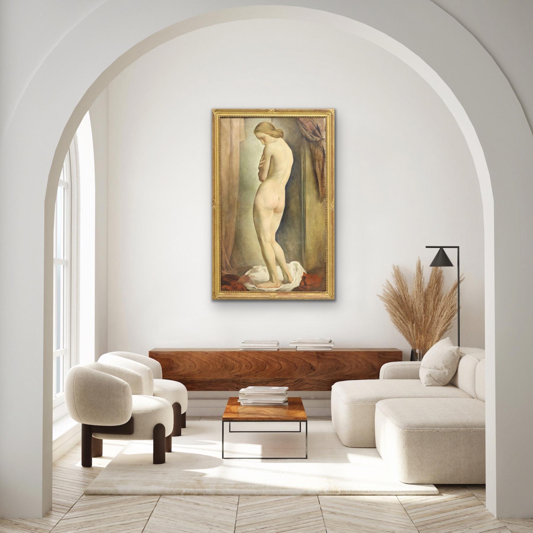 LOUIS BUISSERET circa 1930 Mujer desnuda de pie Interior GRANDE óleo/lienzo BELGA en venta 9