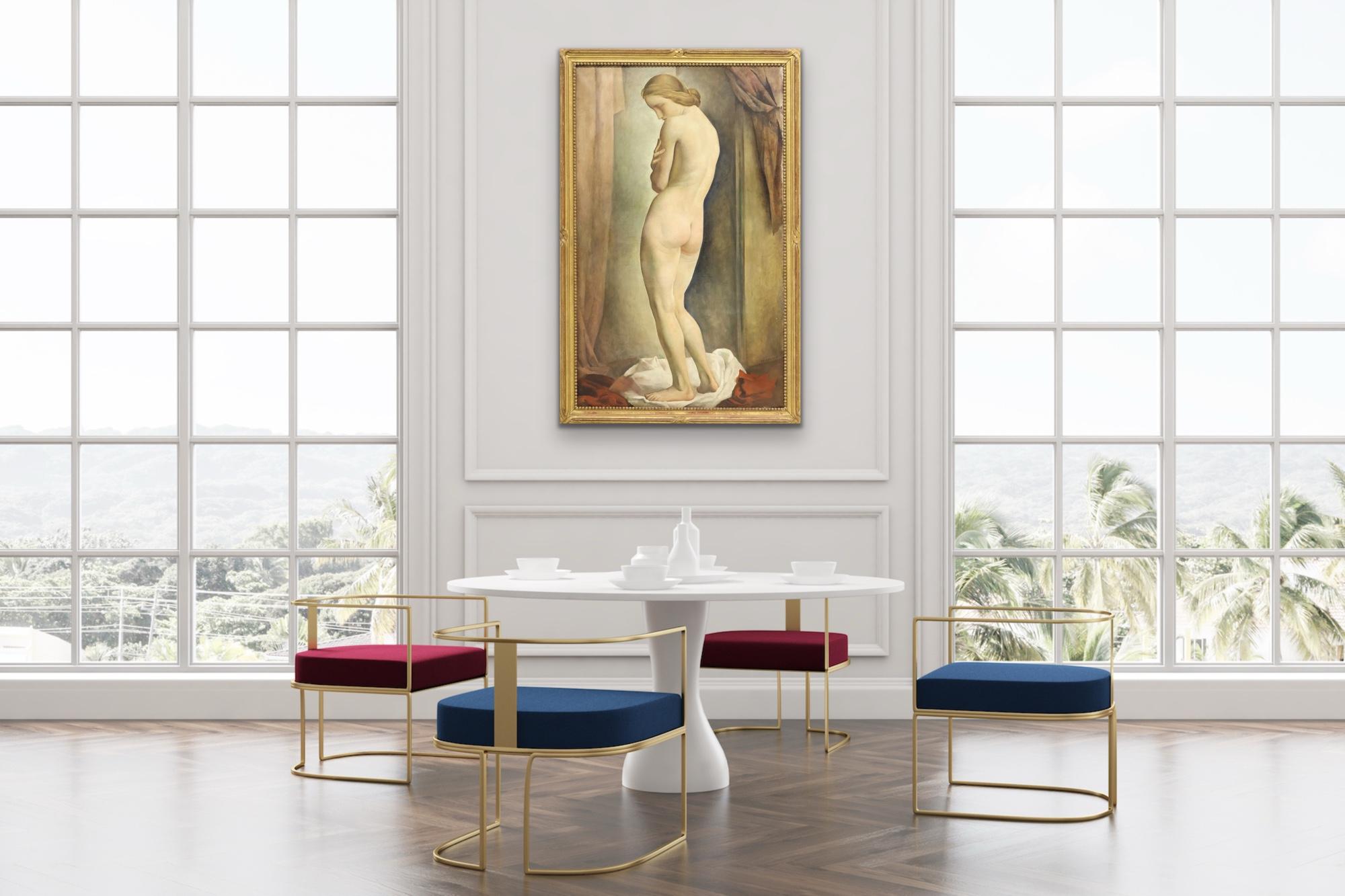 LOUIS BUISSERET circa 1930 Mujer desnuda de pie Interior GRANDE óleo/lienzo BELGA en venta 2