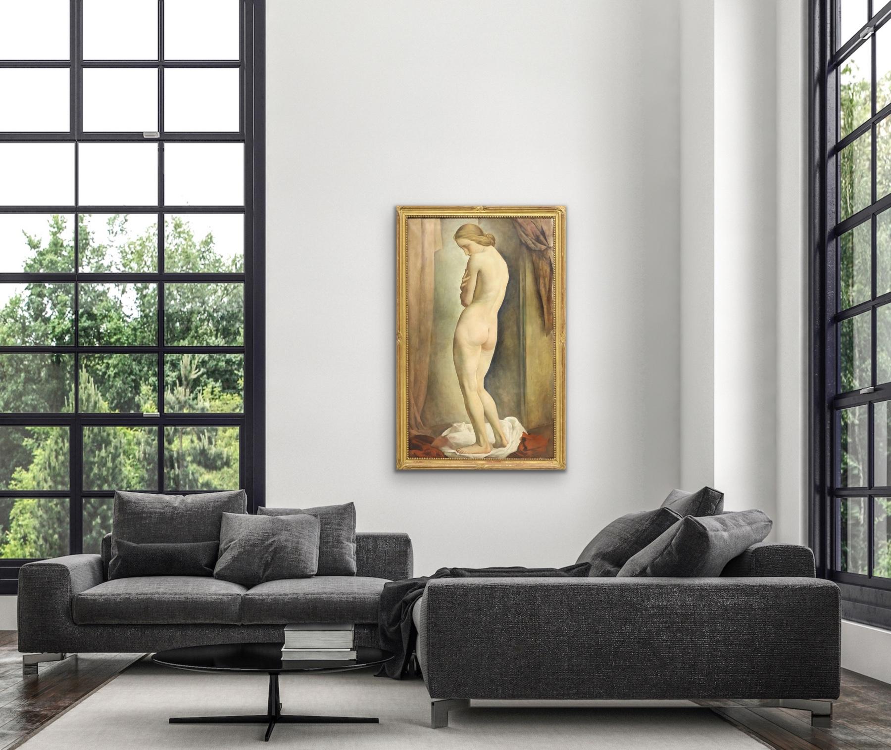 LOUIS BUISSERET circa 1930 Mujer desnuda de pie Interior GRANDE óleo/lienzo BELGA en venta 4