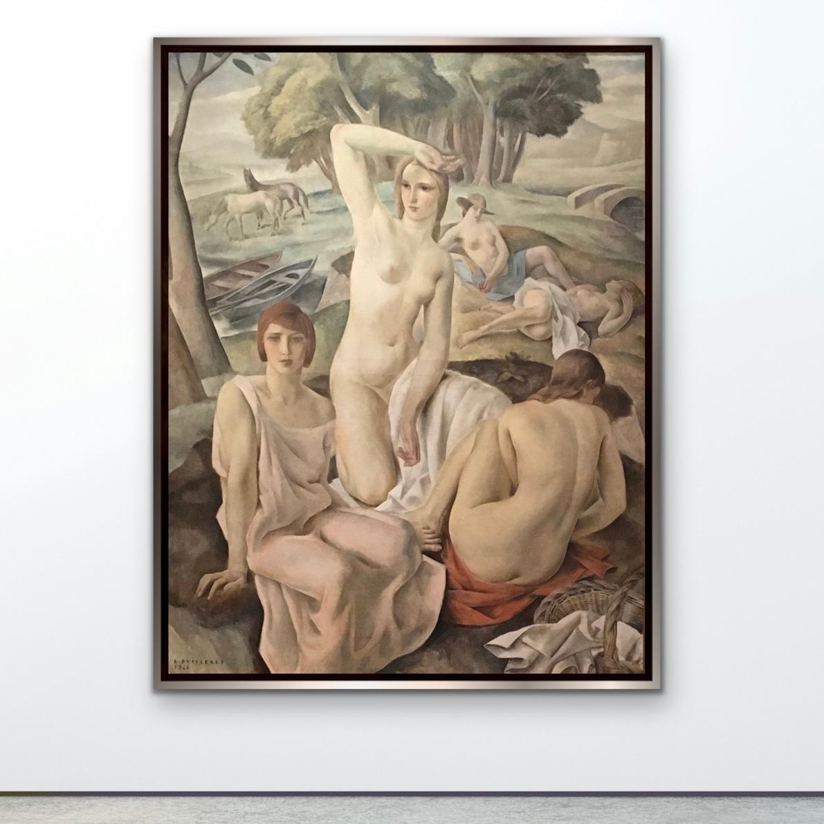 Surrealist Fantasy Nude Women Landscape Horses Boats Belgian 1928 LARGE AMAZING  For Sale 3
