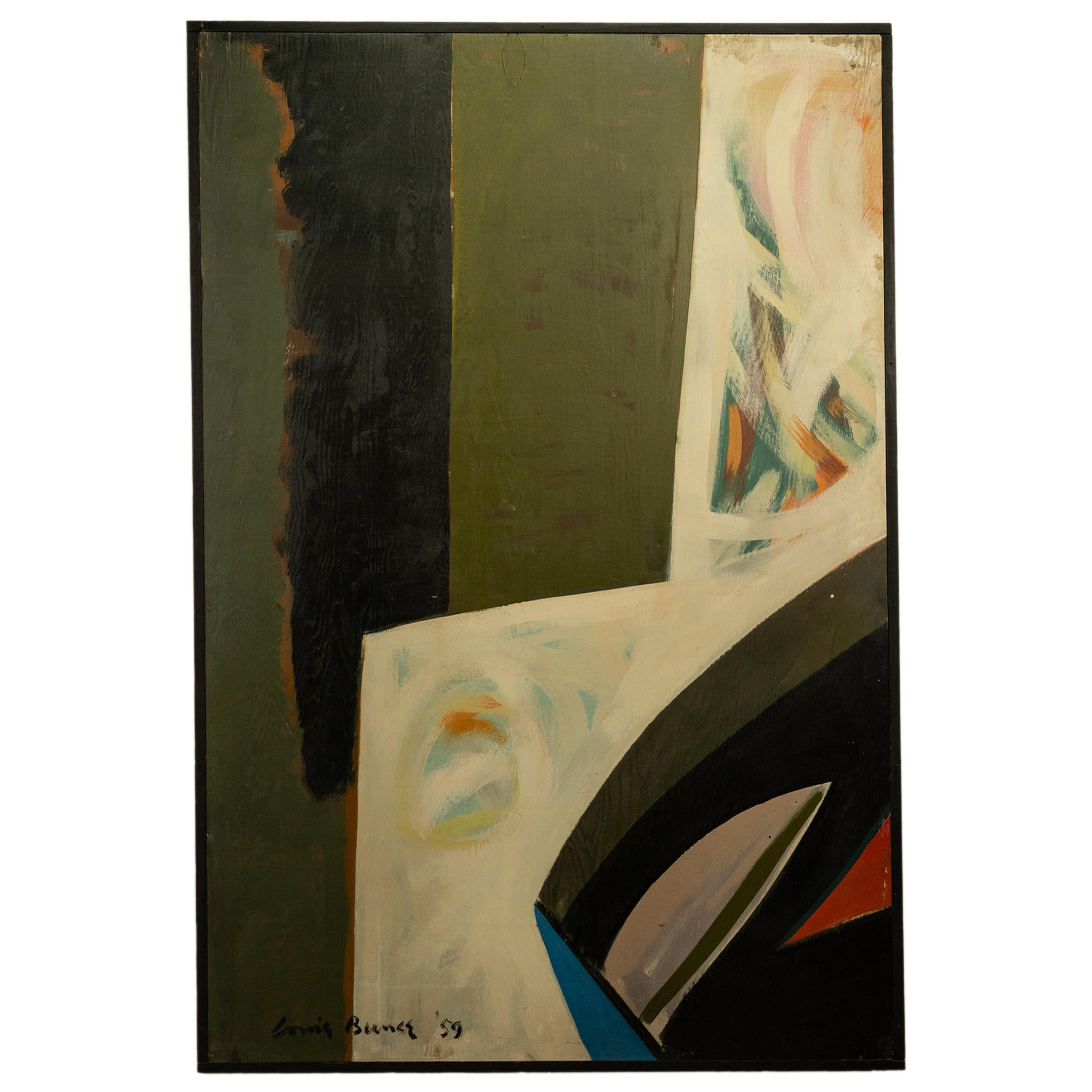 Louis Bunce Abstract Painting – Monumentales abstraktes modernistisches Ölgemälde, Oregon Centennial Exposition, Wandgemälde 1959