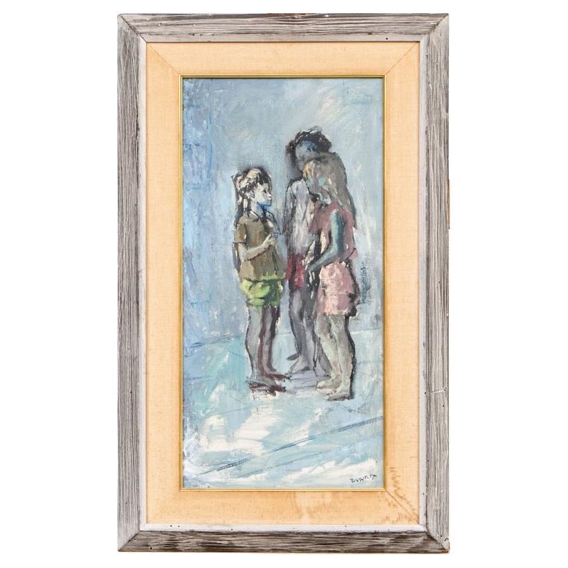 Louis Burnett 'Am., 1907-1999' Oil on Canvas, Portrait of Three Girls For Sale