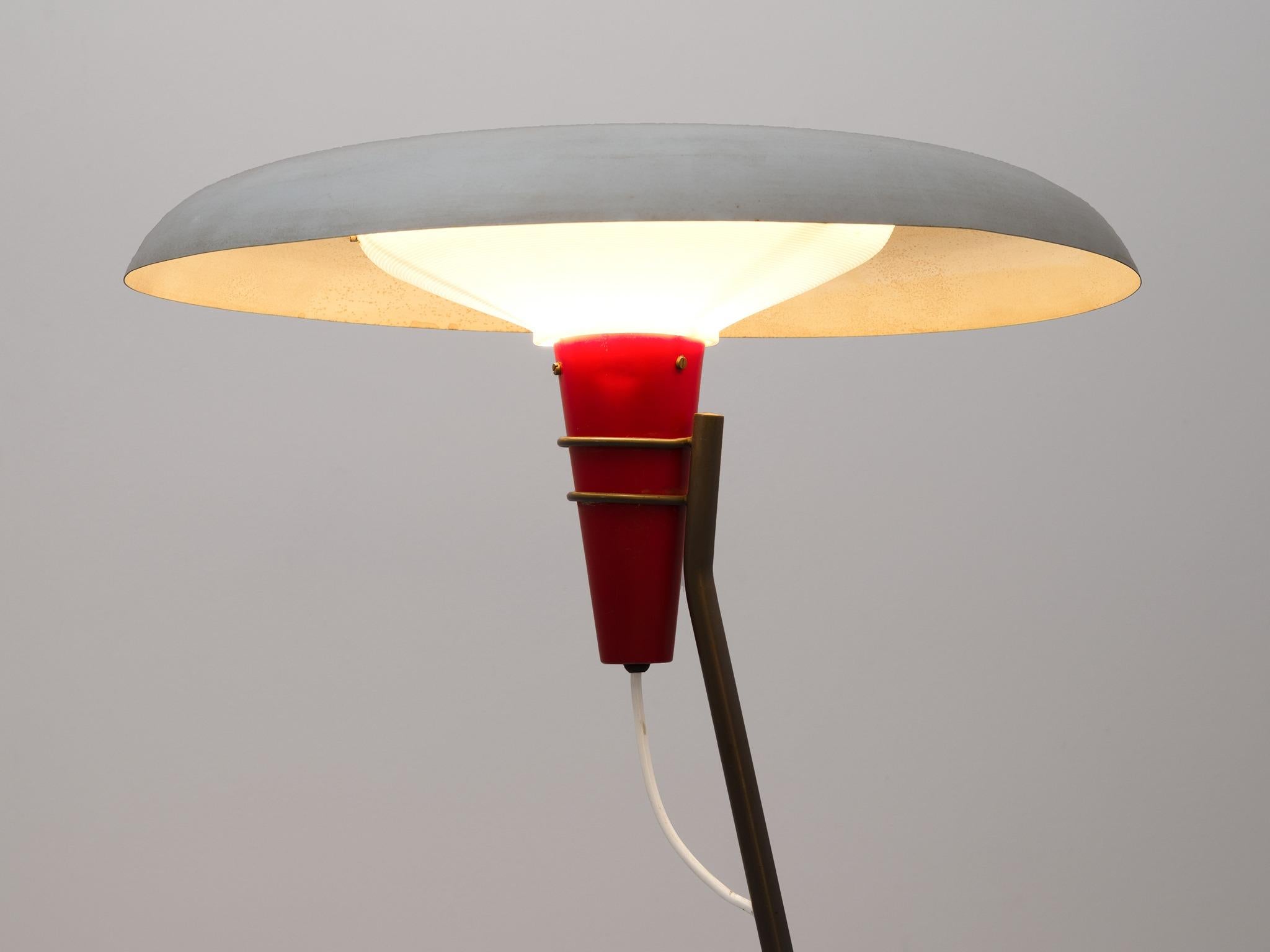 Louis C. Kalff Red and Grey Floor Lamp for Philips In Good Condition In Waalwijk, NL