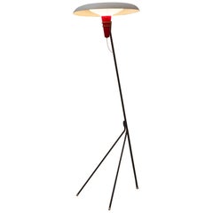 Louis C. Kalff Red and Grey Floor Lamp for Philips