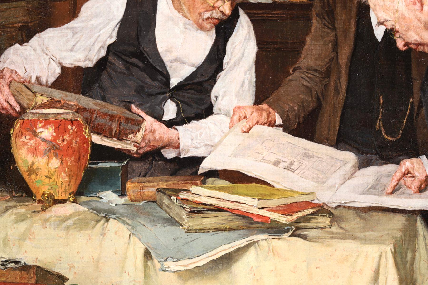 The Book Collectors - American Genre Oil, Figures in Interior by Louis Moeller - Academic Painting by Louis C. Moeller