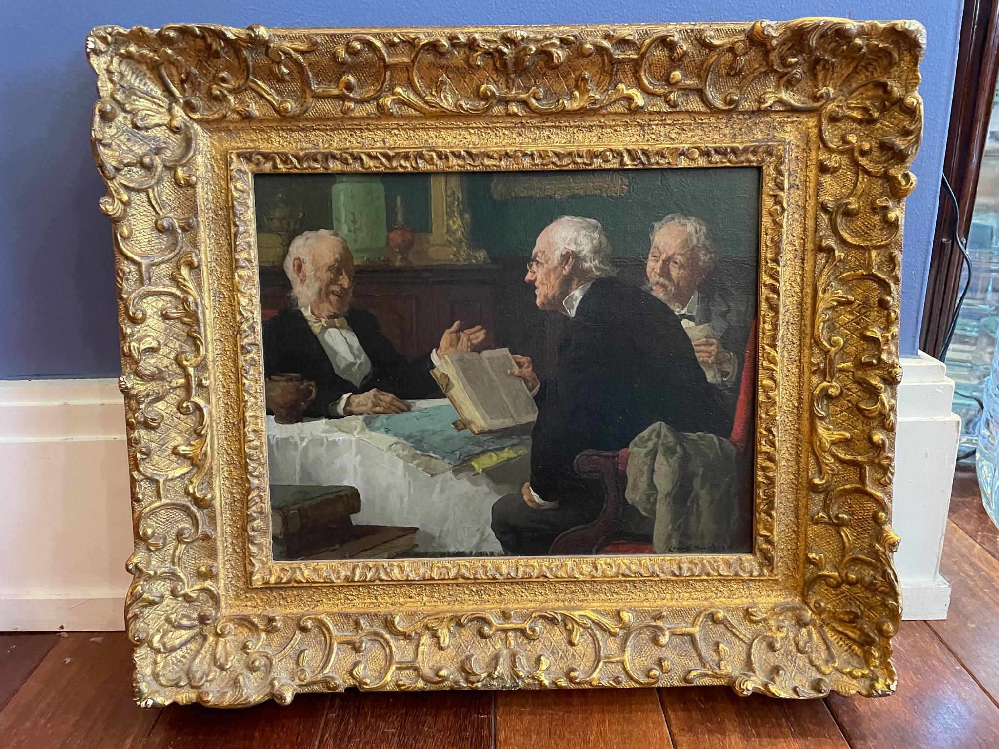 Three Men Conversing - Painting by Louis C. Moeller