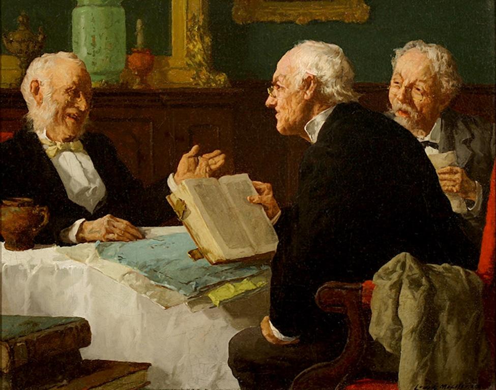 Louis C. Moeller Figurative Painting - Three Men Conversing