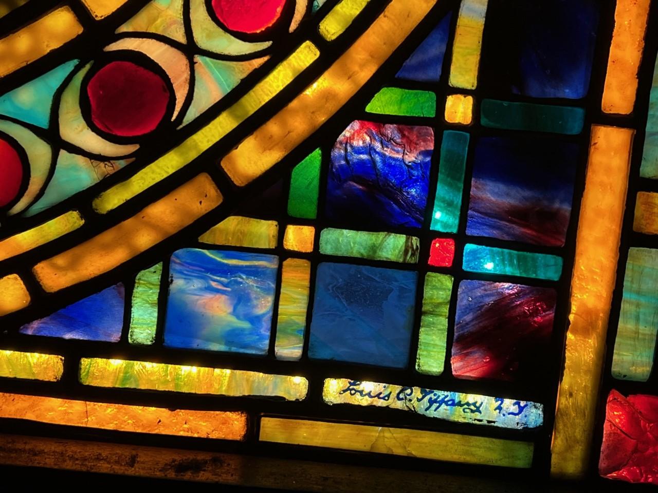 American Classical Louis C. Tiffany Studios Medallion Landscape Museum Art Glass Window