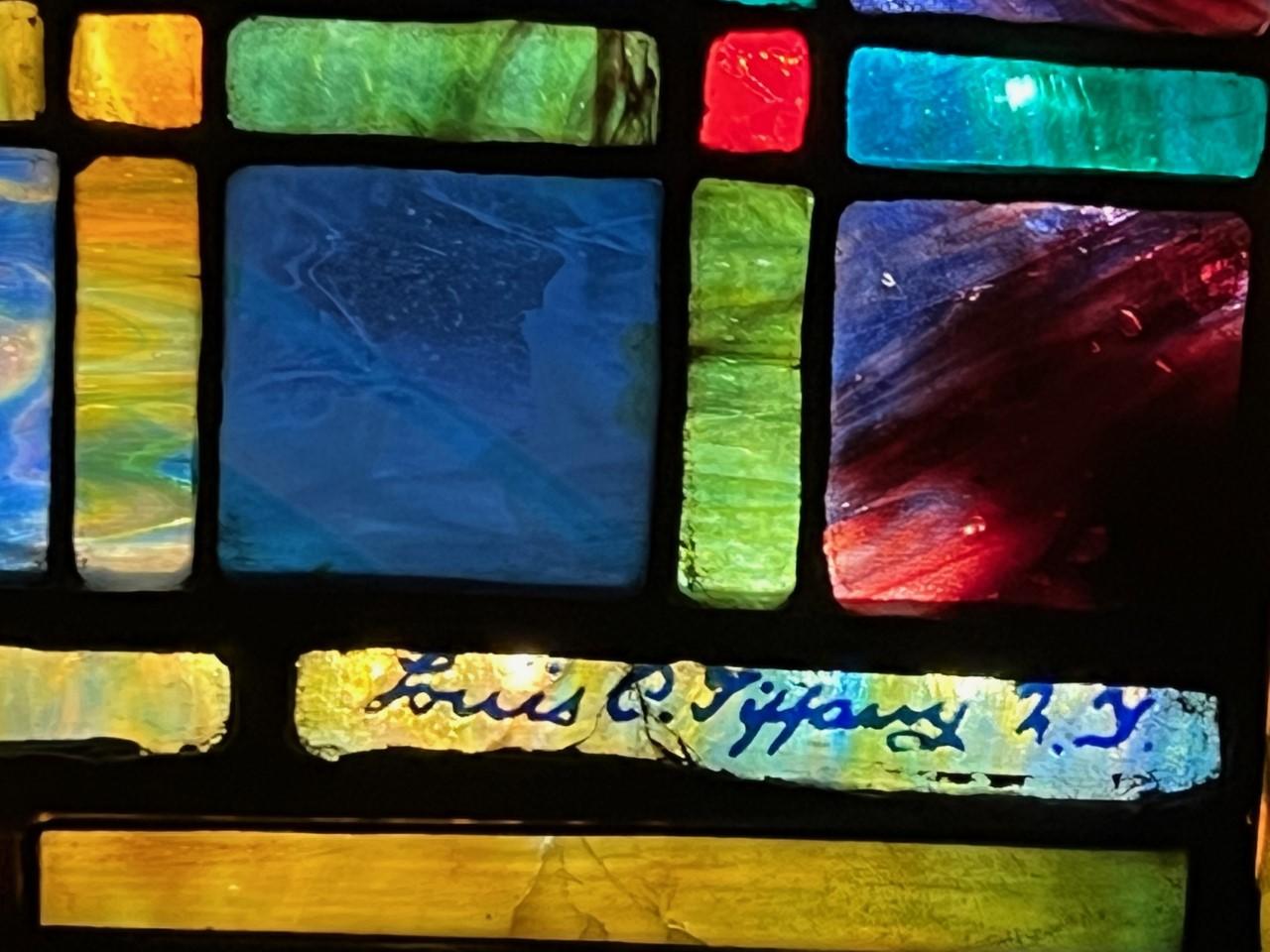 American Louis C. Tiffany Studios Medallion Landscape Museum Art Glass Window