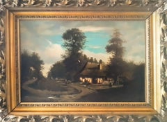 Arte francese d'epoca di Louis Cabat - cottage in Normandia - olio su tela, firmato.