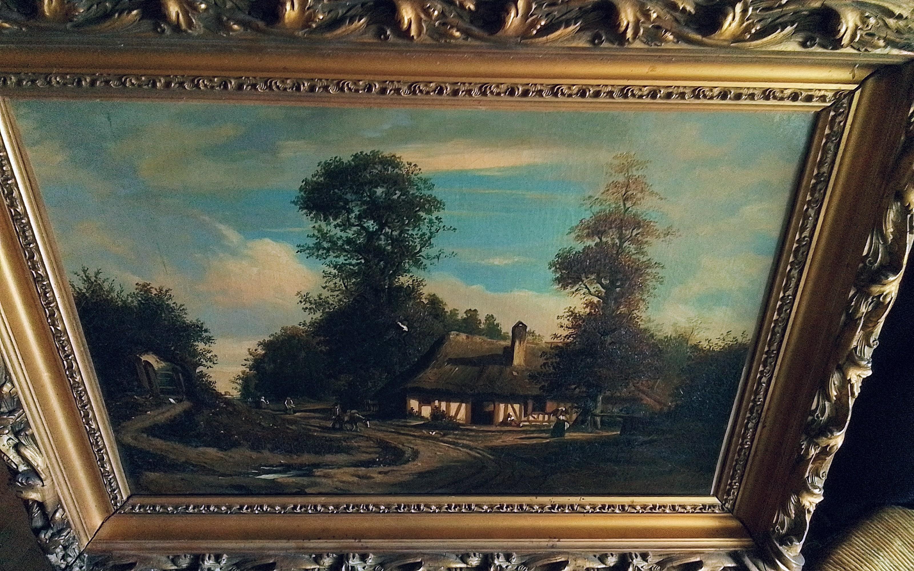 Arte francese d
epoca di Louis Cabat - cottage in Normandia - olio su tela, firmato.