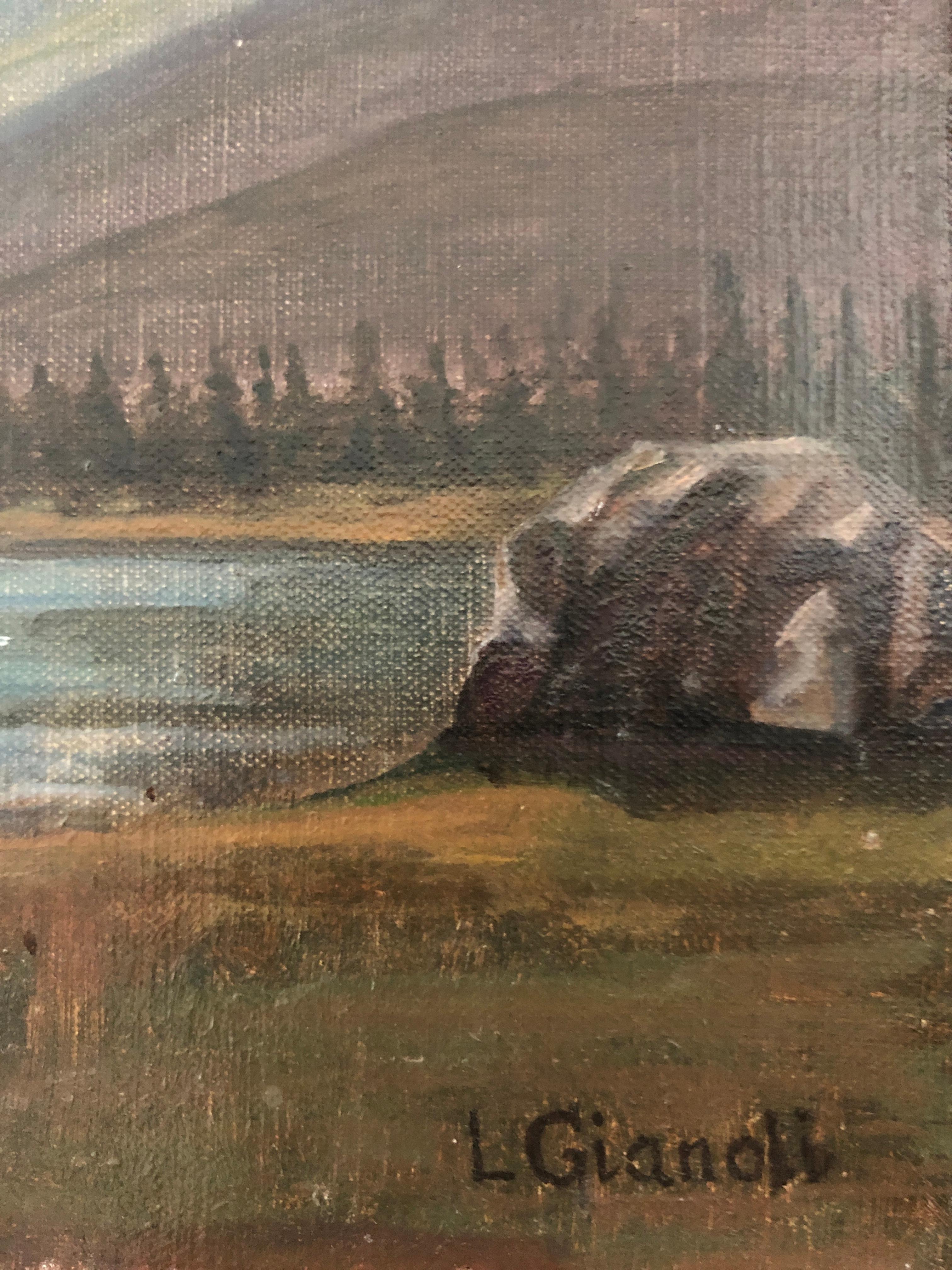 El Mont Blanc desde Sallanches - Landscape Painting Negro de Louis Camille Gianoli