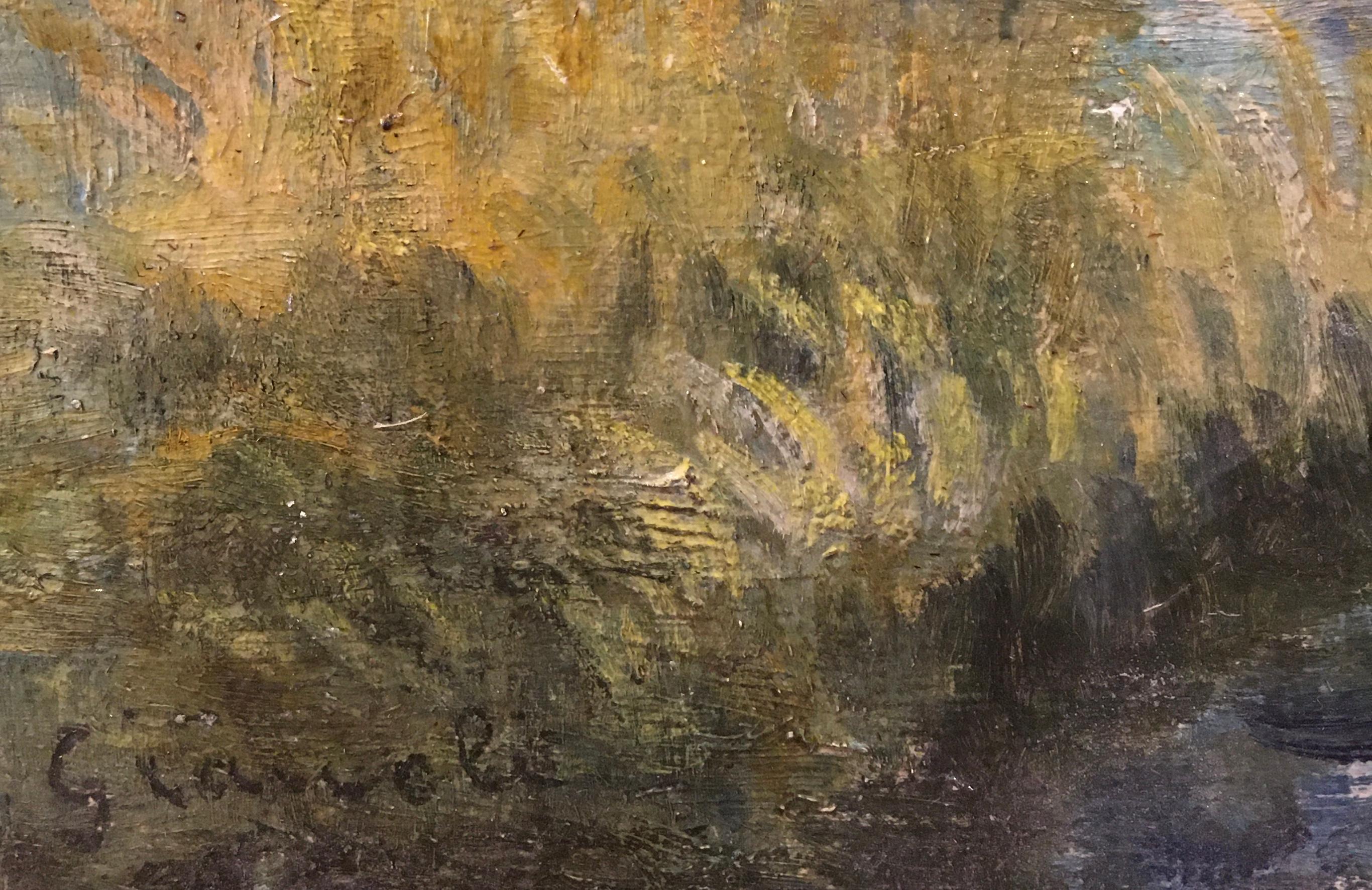 Lago de montaña - Landscape Painting Gris de Louis Camille Gianoli