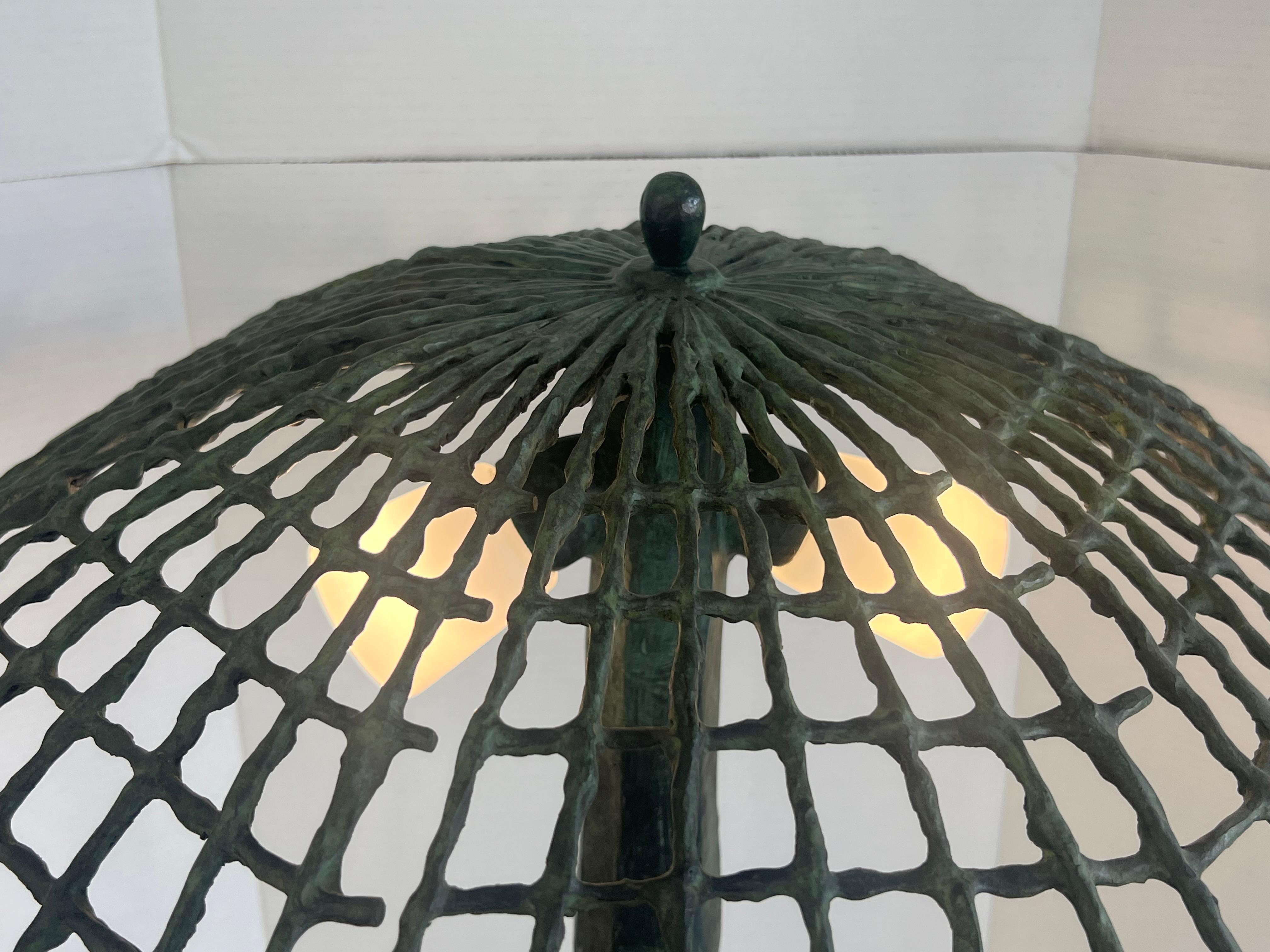 Louis Cane Sculptural Bronze Table Lamp with Shade Signed and Numbered 3/8 For Sale 1