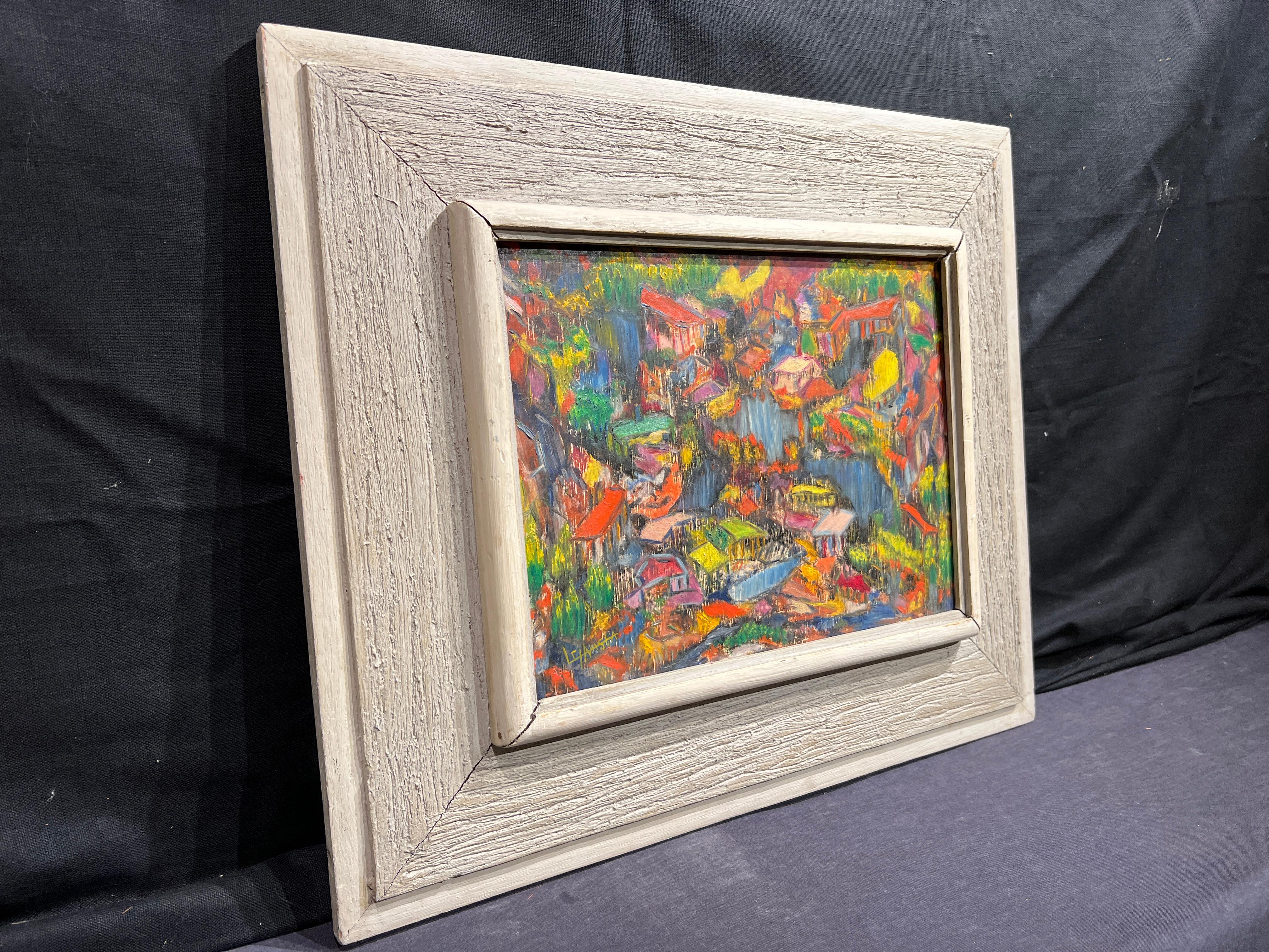 Kleines Dorf (Schwarz), Landscape Painting, von Louis Carl Hvasta