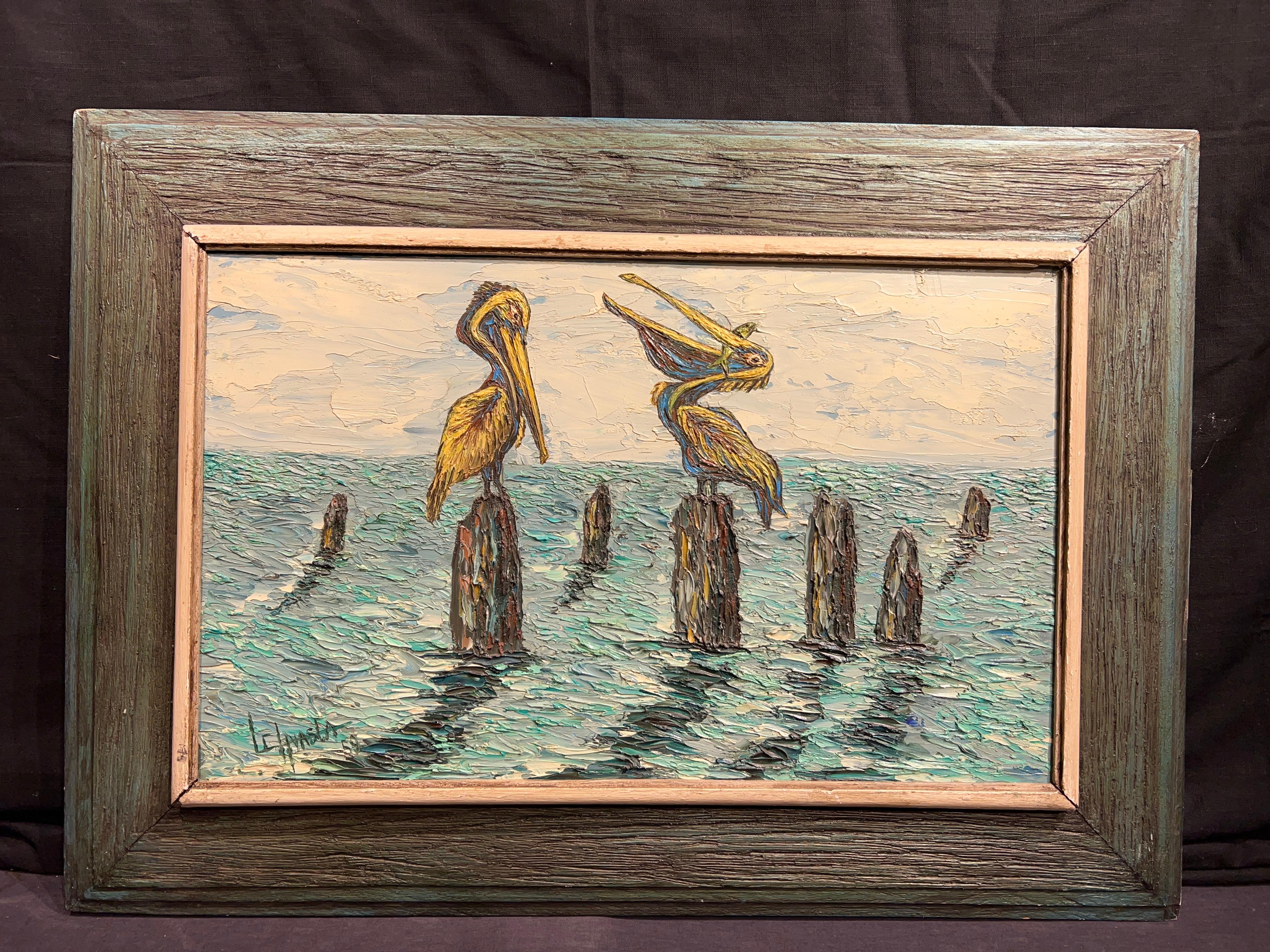 Pelicans - American Impressionist Painting by Louis Carl Hvasta