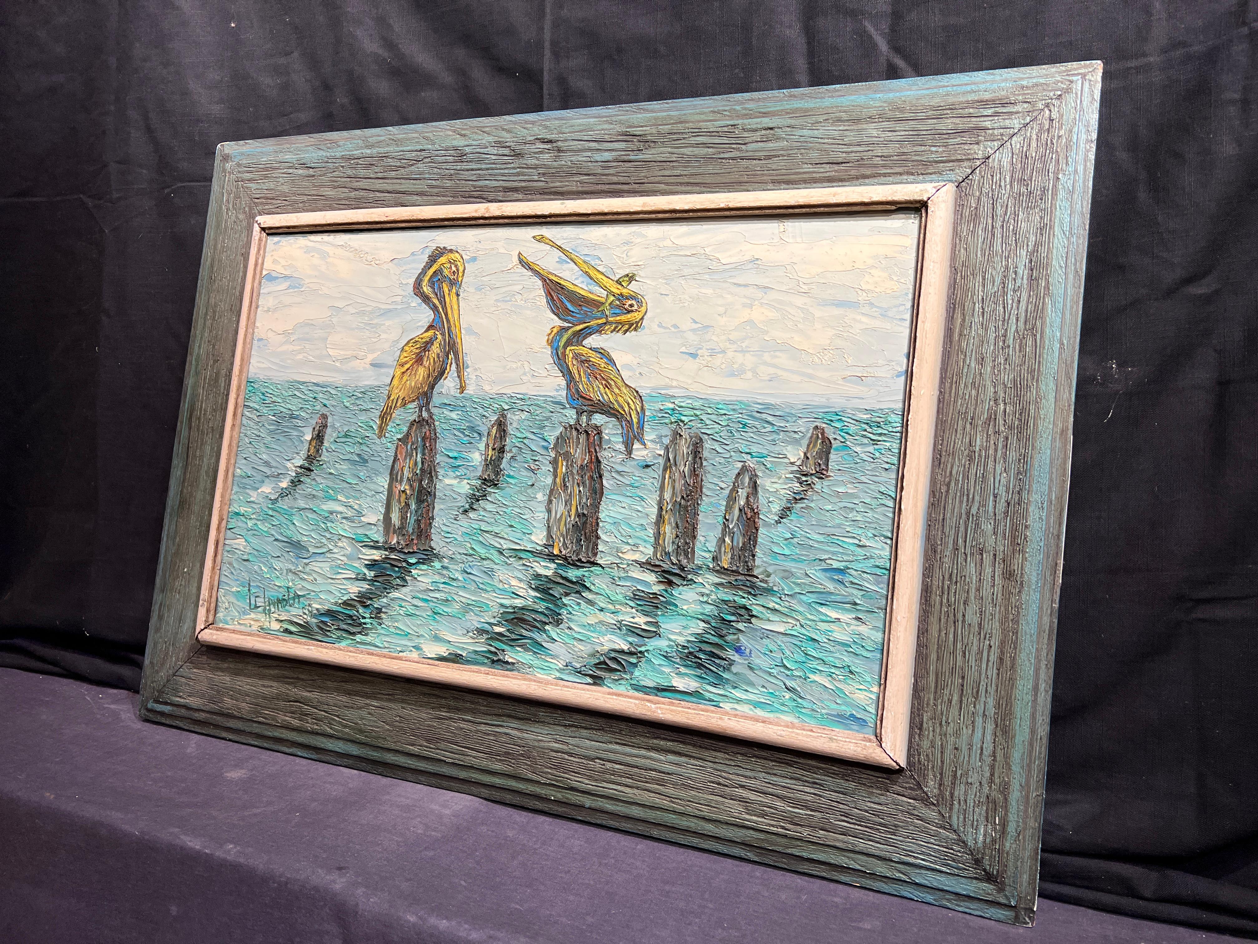 Pelicans - Gray Animal Painting by Louis Carl Hvasta