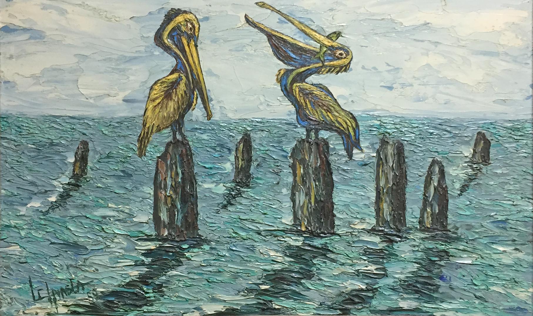 Louis Carl Hvasta Animal Painting - Pelicans
