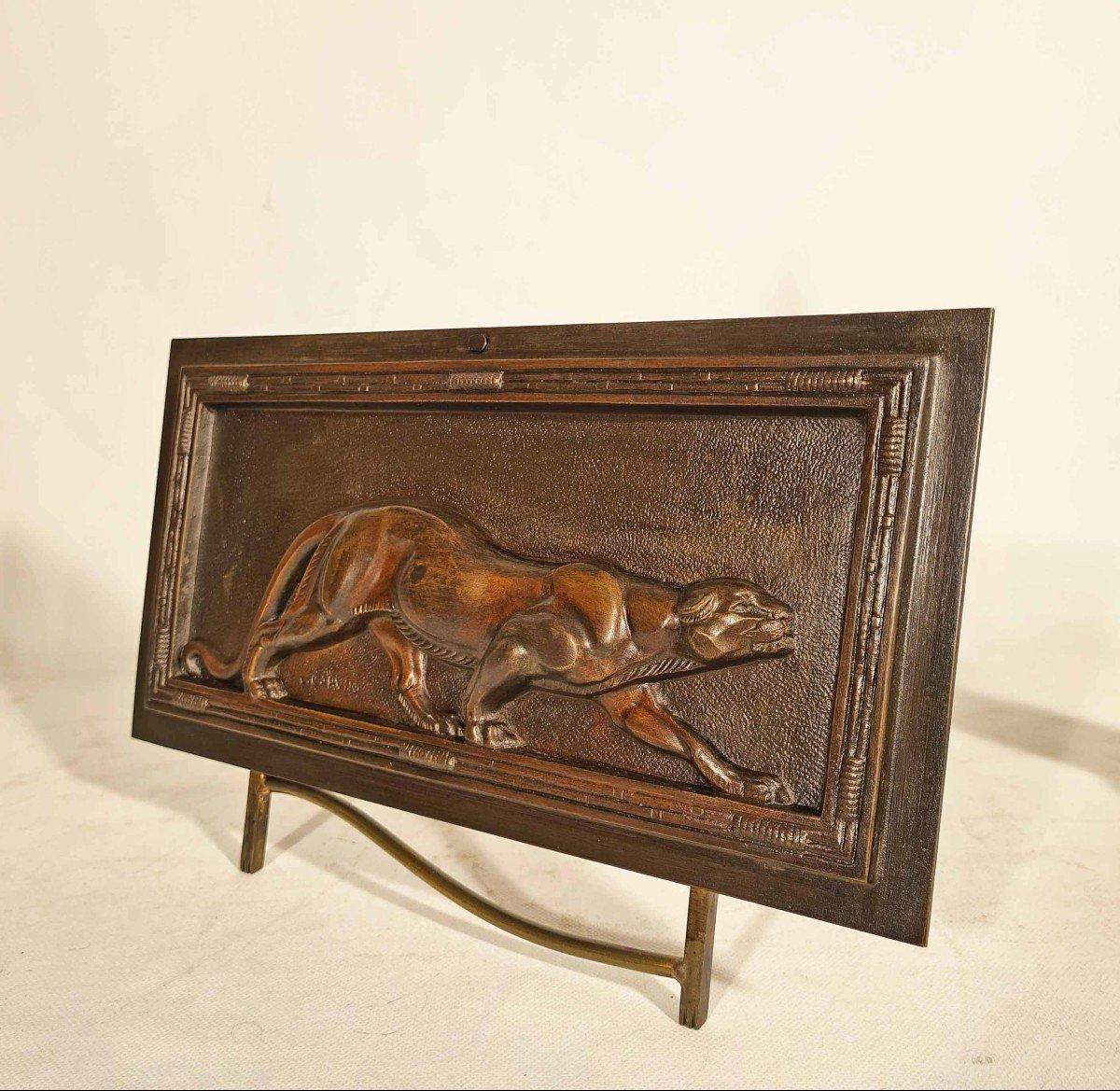 Louis Carvin, Panthère, Flachrelief aus Bronze, Art Deco Periode im Angebot 4